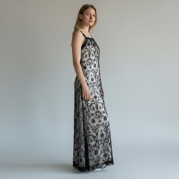Giorgio Fiorlini Collection Dresses & Skirts - Fiorlini Black Burnout Velvet Maxi Dress Black Whimsygoth Dark Romance 10 READ